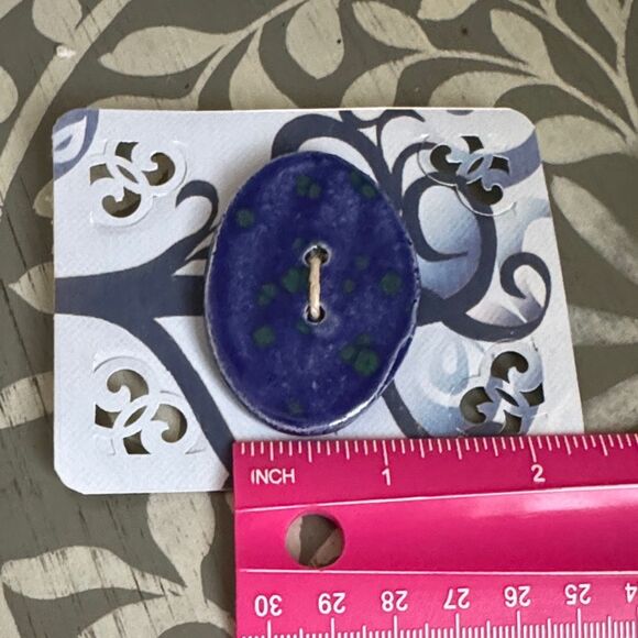Blue and Green Oval Ceramic Button - Picture 4 of 5